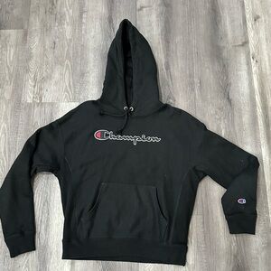 Champion Hoodie Pullover Sweatshirt size medium black reverse weave M